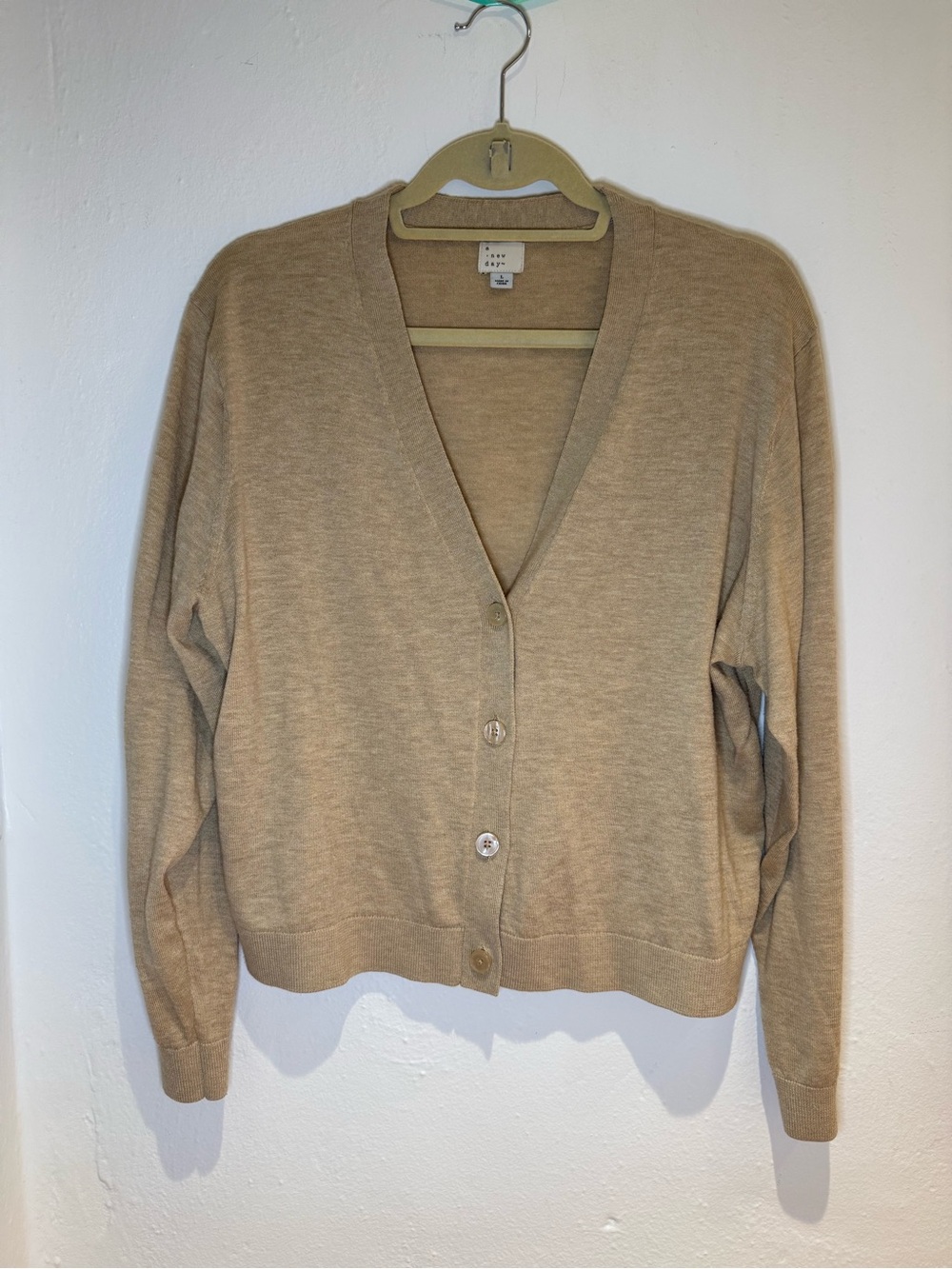 a new day V-Neck Cardigan Sweater, Tan, Size L
